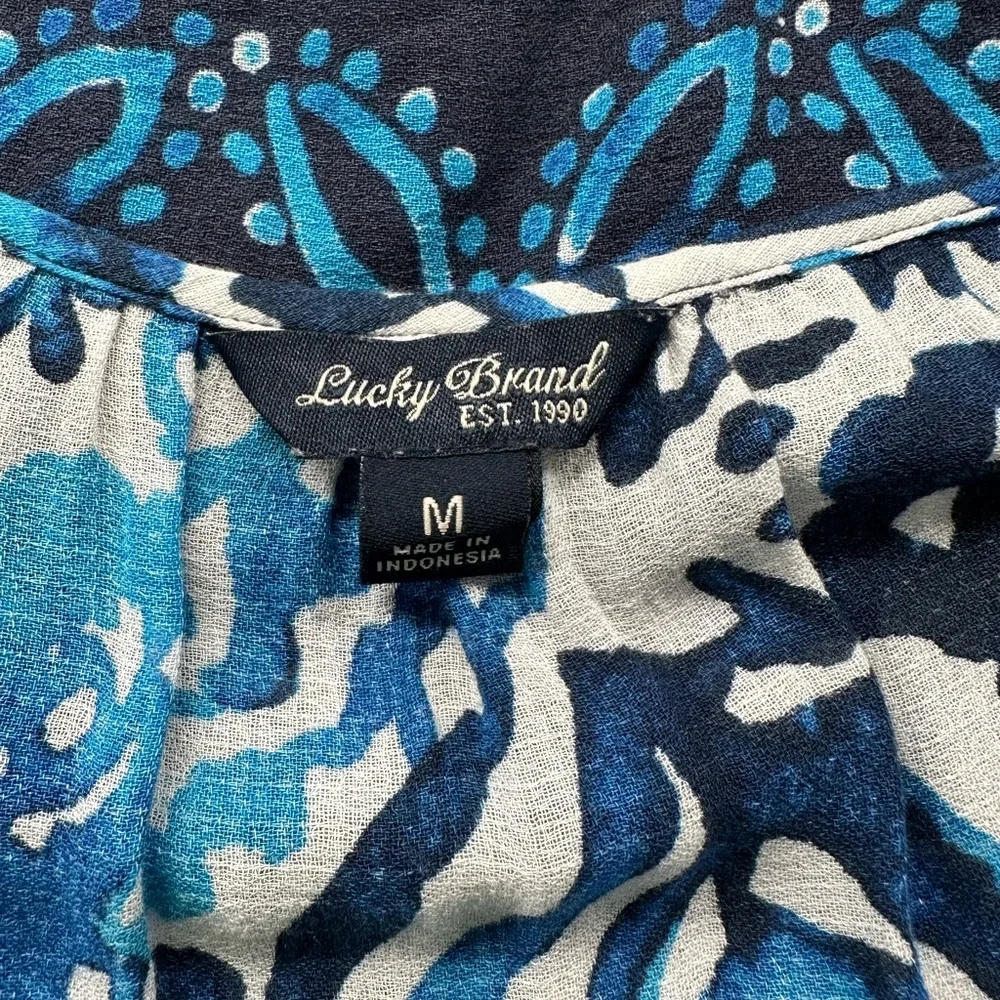 Lucky Brand Short Sleeve Boho Top Blue & White Size Medium - Picture 3 of 10
